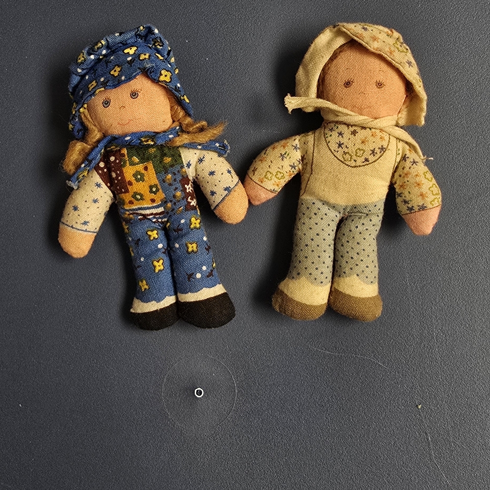 Vintage Holly Hobby Mini Cloth Rag Dolls - Blue and Cream
